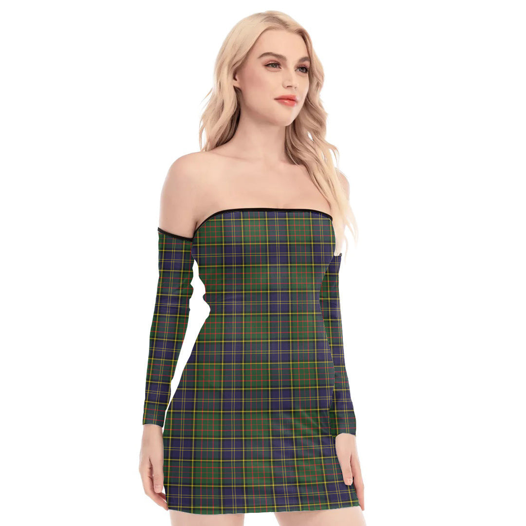 MacMillan Hunting Modern Tartan Plaid Off-Shoulder Back Lace-Up Dress