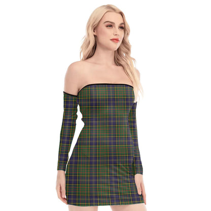 MacMillan Hunting Modern Tartan Plaid Off-Shoulder Back Lace-Up Dress