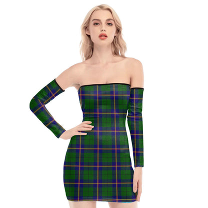 Carmichael Modern Tartan Plaid Off-Shoulder Back Lace-Up Dress