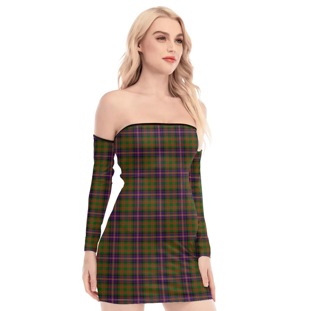 Cochrane Modern Tartan Plaid Off-Shoulder Back Lace-Up Dress