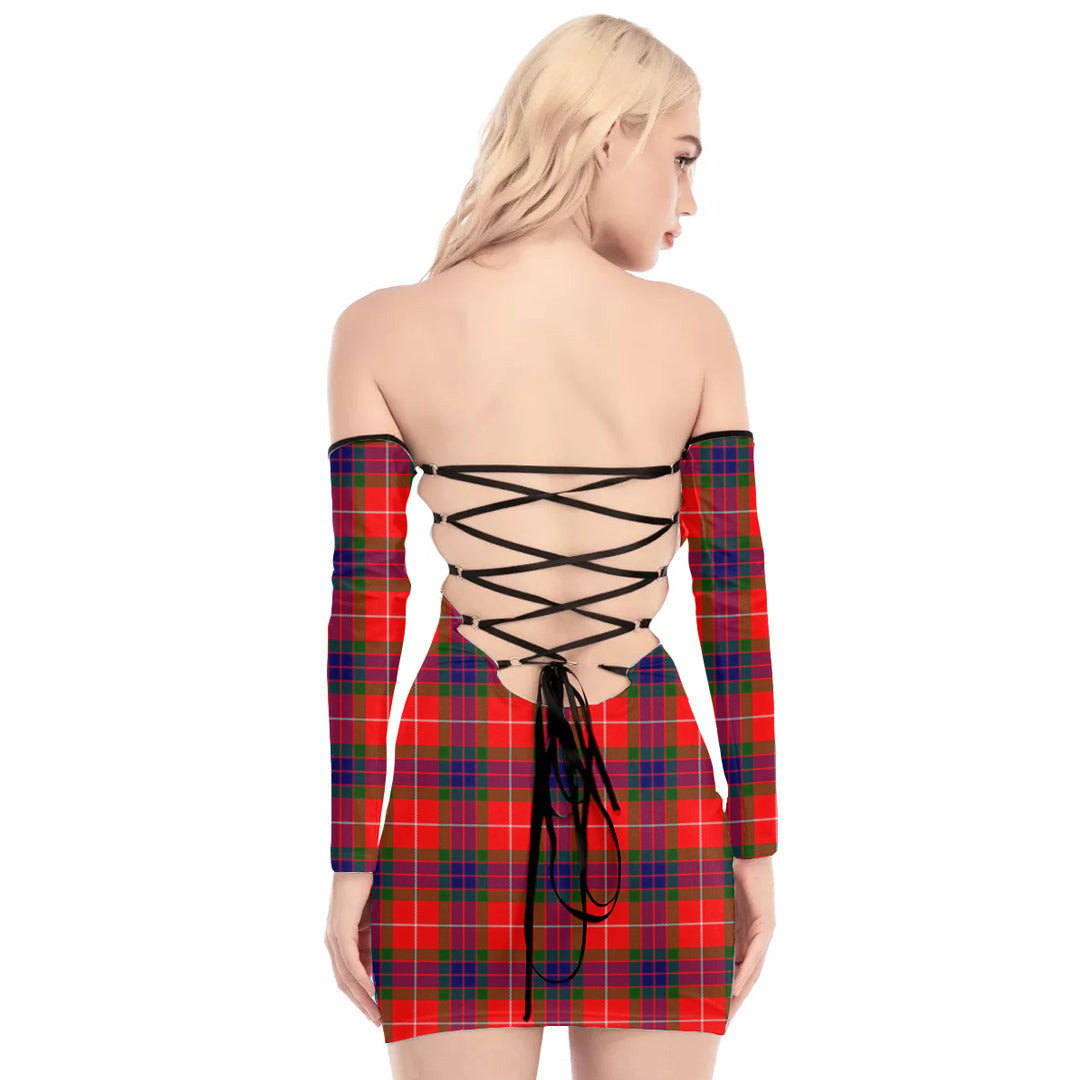 Fraser Modern Tartan Plaid Off-Shoulder Back Lace-Up Dress