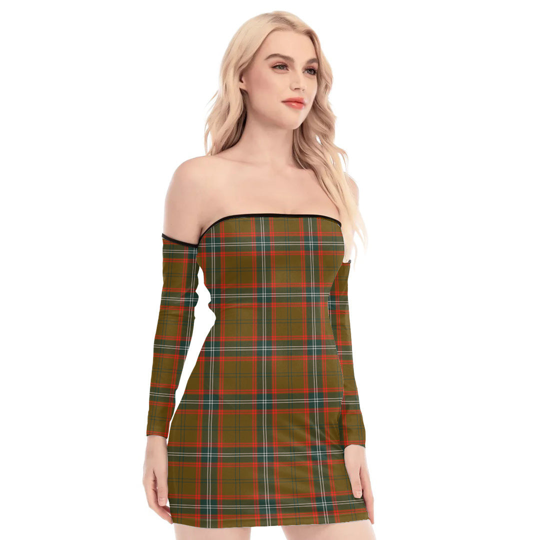 Seton Hunting Modern Tartan Plaid Off-Shoulder Back Lace-Up Dress