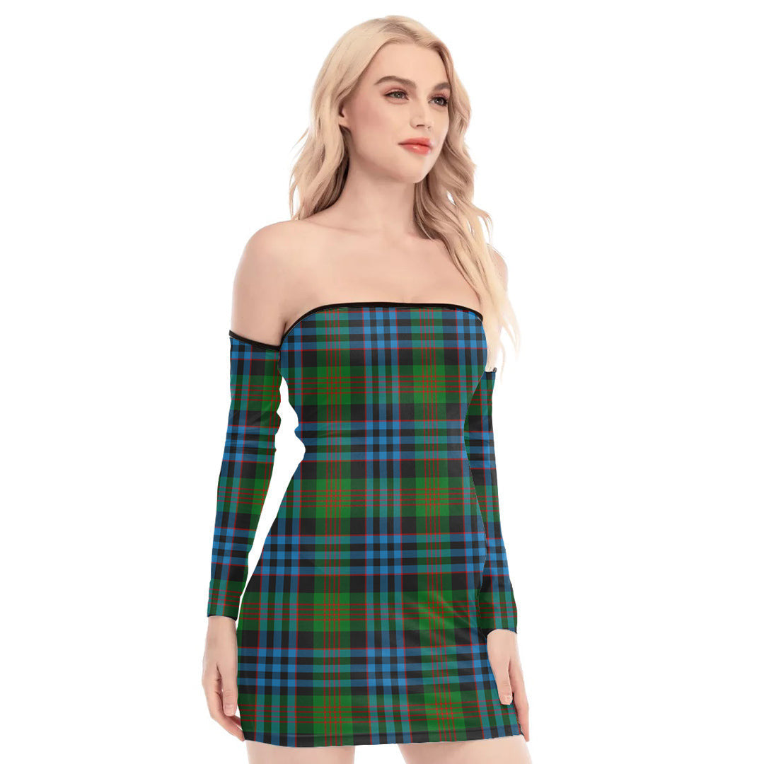 Newlands of Lauriston Tartan Plaid Off-Shoulder Back Lace-Up Dress