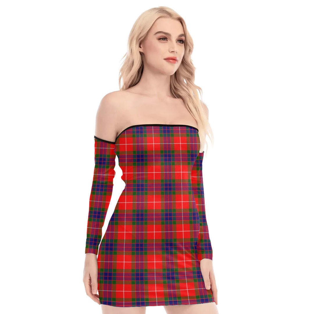 Fraser Modern Tartan Plaid Off-Shoulder Back Lace-Up Dress