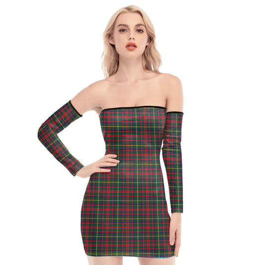 MacKintosh Hunting Modern Tartan Plaid Off-Shoulder Back Lace-Up Dress