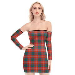 Chisholm Ancient Tartan Plaid Off-Shoulder Back Lace-Up Dress