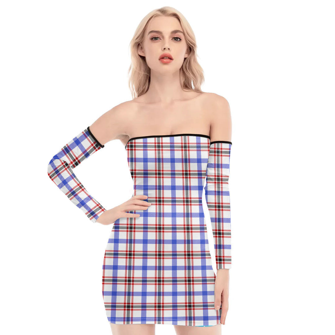 Boswell Modern Tartan Plaid Off-Shoulder Back Lace-Up Dress