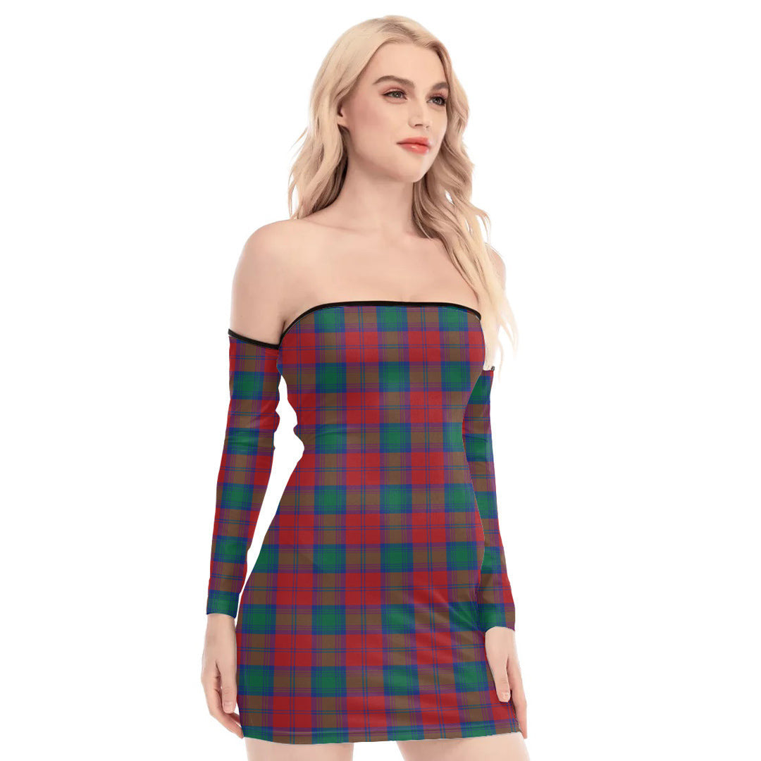 Lindsay Modern Tartan Plaid Off-Shoulder Back Lace-Up Dress