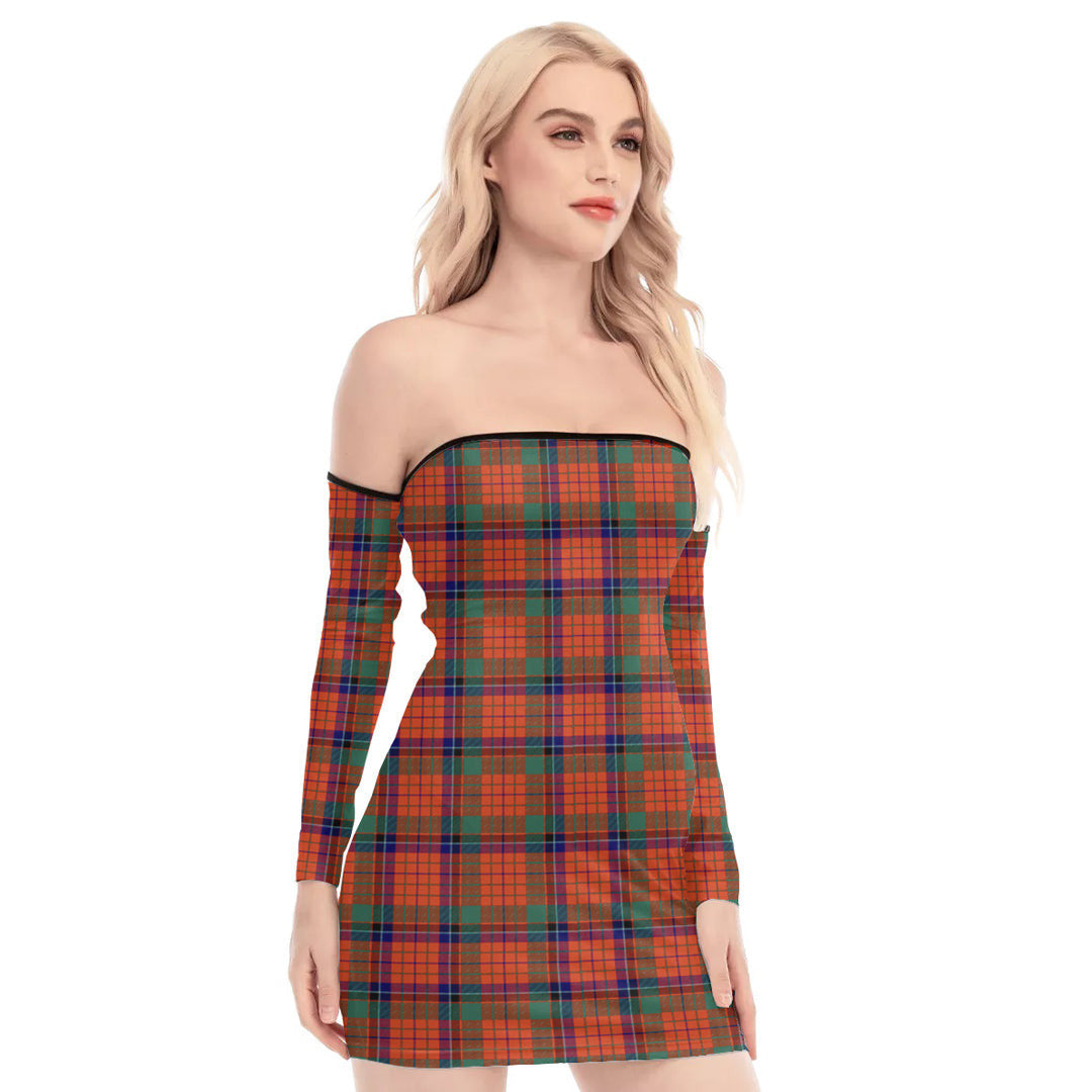 Nicolson Ancient Tartan Plaid Off-Shoulder Back Lace-Up Dress