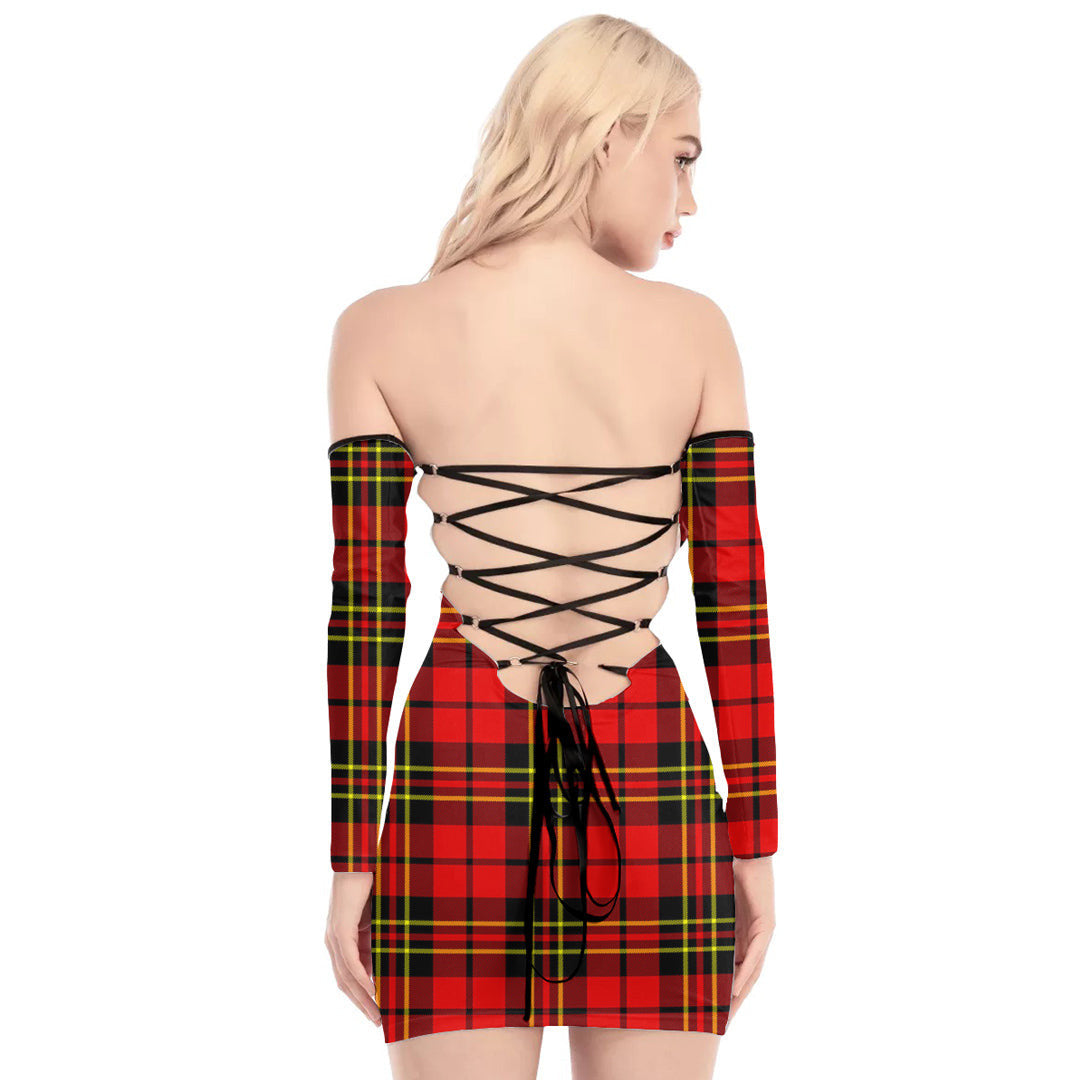 Brodie Modern Tartan Plaid Off-Shoulder Back Lace-Up Dress