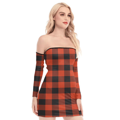 Rob Roy MacGregor Ancient Tartan Plaid Off-Shoulder Back Lace-Up Dress