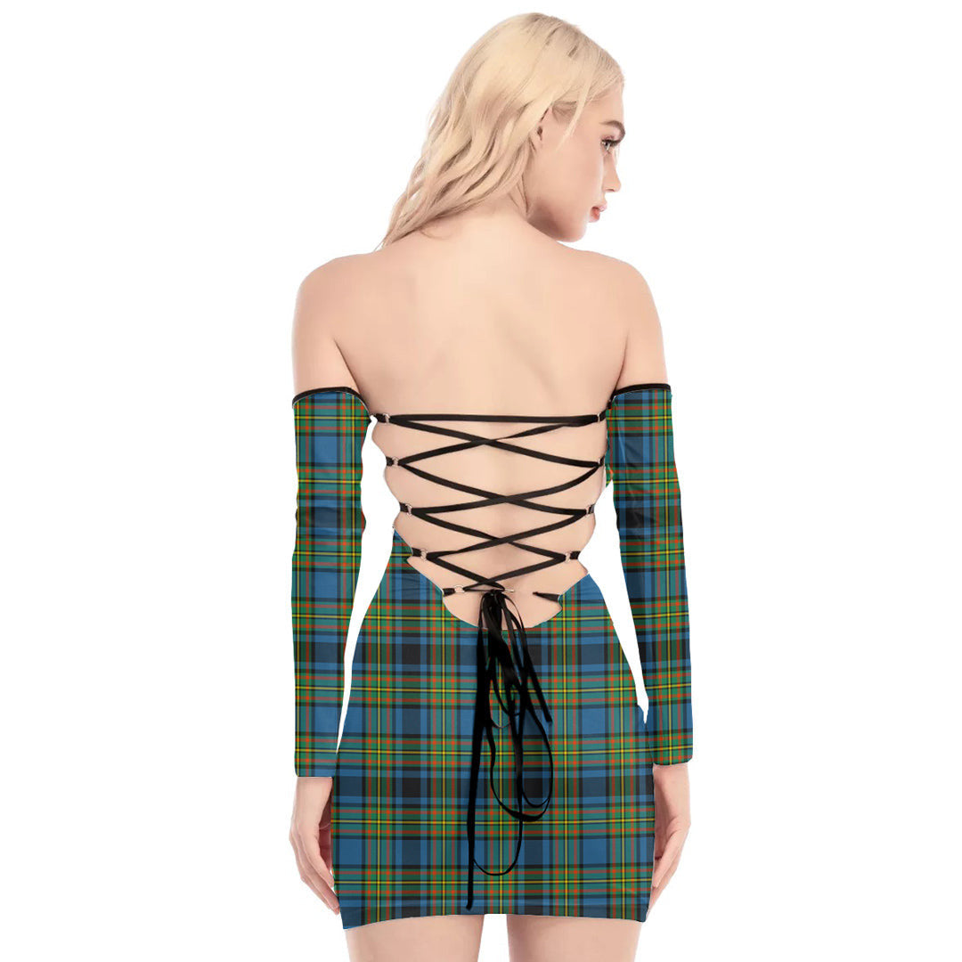 Gillies Ancient Tartan Plaid Off-Shoulder Back Lace-Up Dress