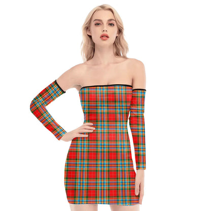 Chattan Tartan Plaid Off-Shoulder Back Lace-Up Dress