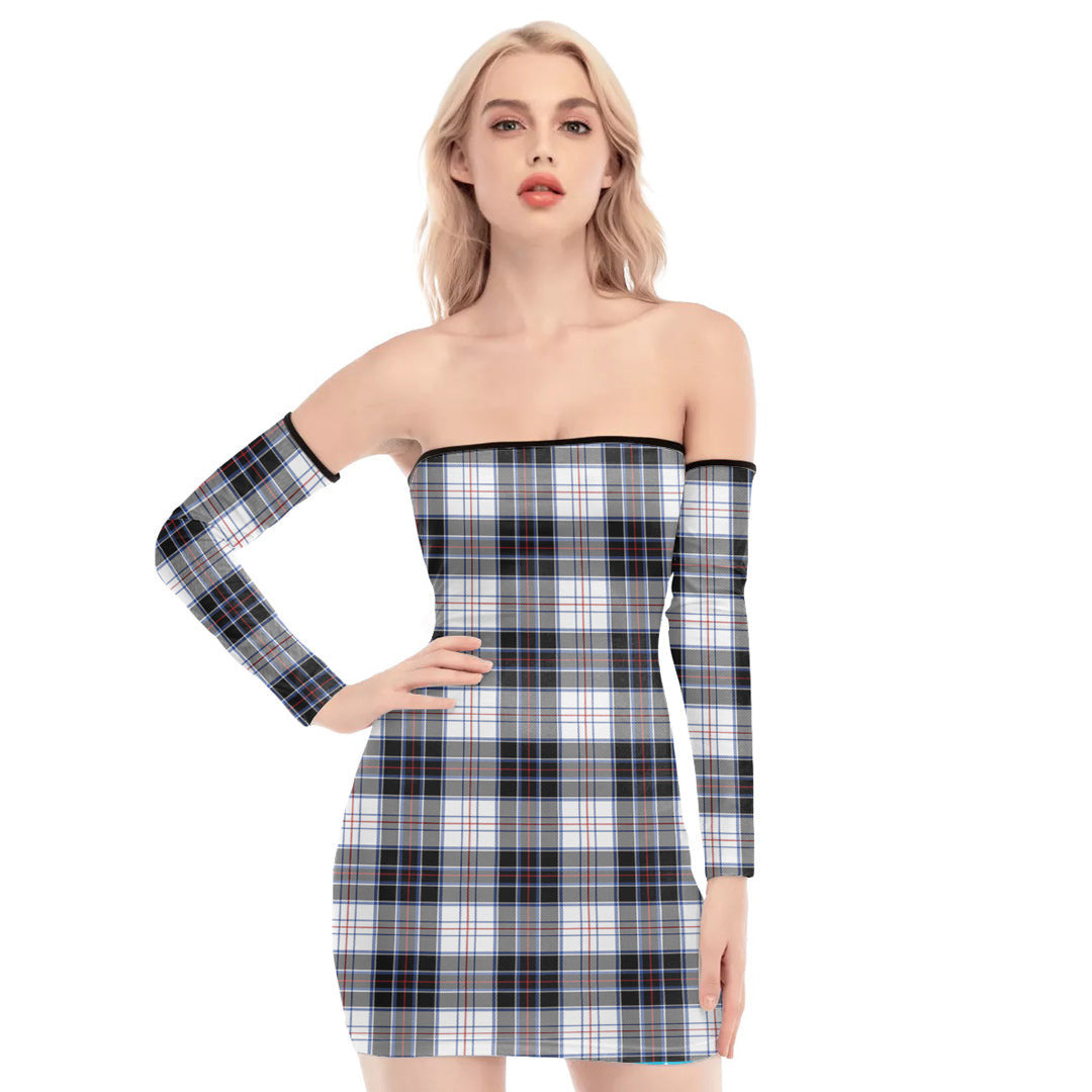 MacRae Dress Modern Tartan Plaid Off-Shoulder Back Lace-Up Dress