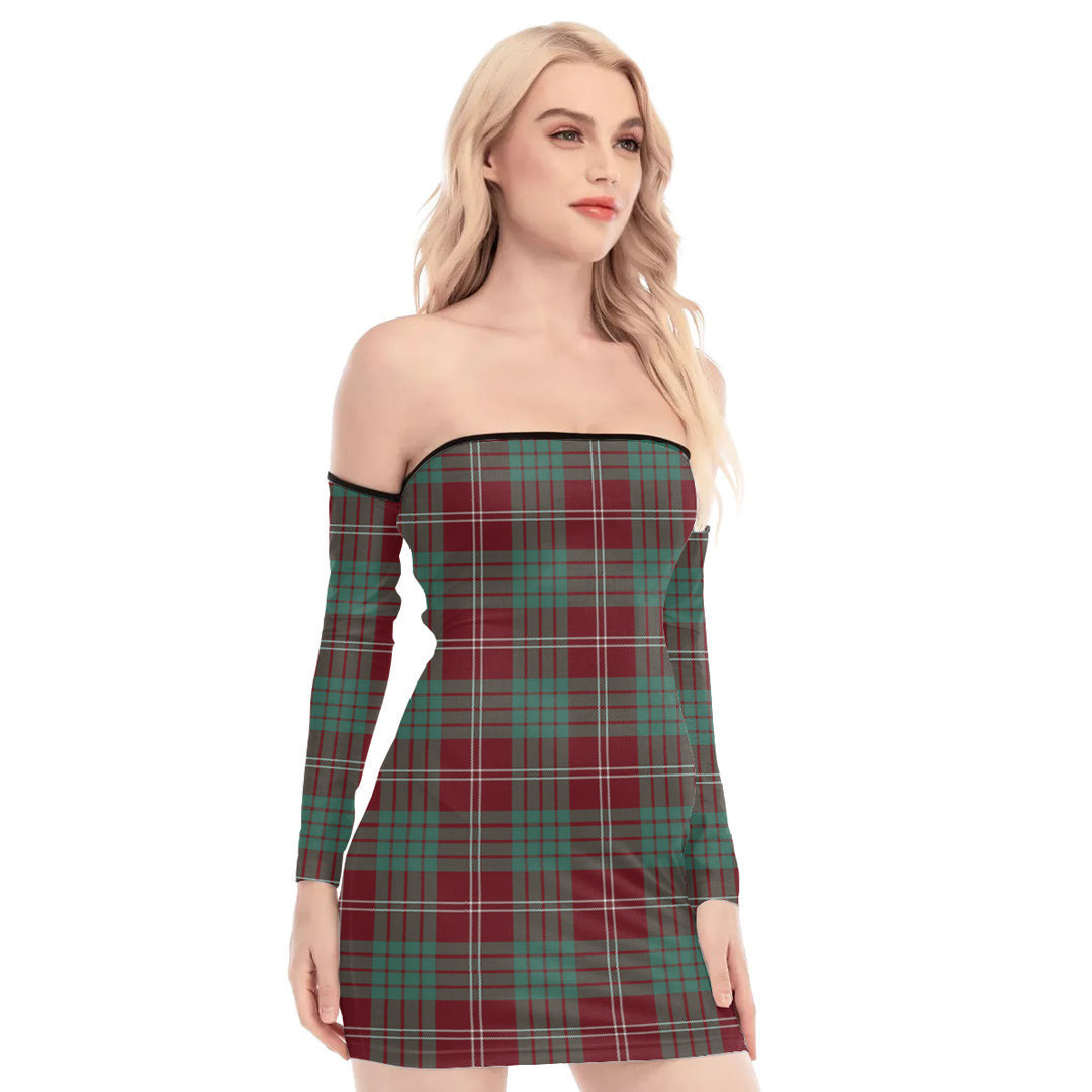 Crawford Modern Tartan Plaid Off-Shoulder Back Lace-Up Dress