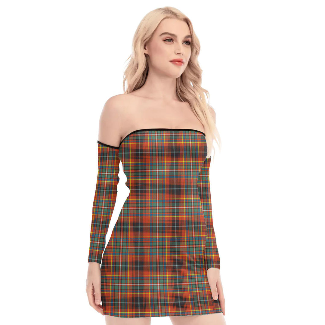 Innes Ancient Tartan Plaid Off-Shoulder Back Lace-Up Dress