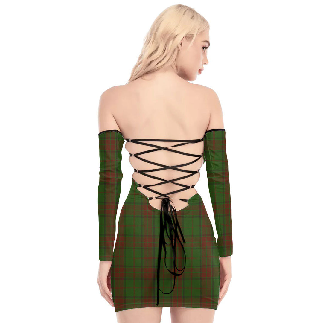 Maxwell Hunting Tartan Plaid Off-Shoulder Back Lace-Up Dress