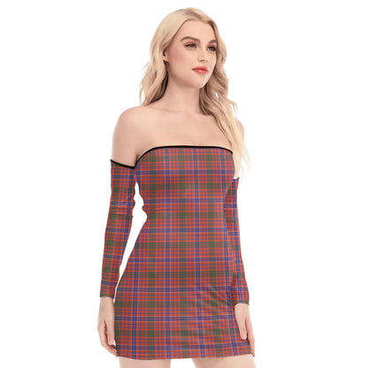 MacRae Ancient Tartan Plaid Off-Shoulder Back Lace-Up Dress