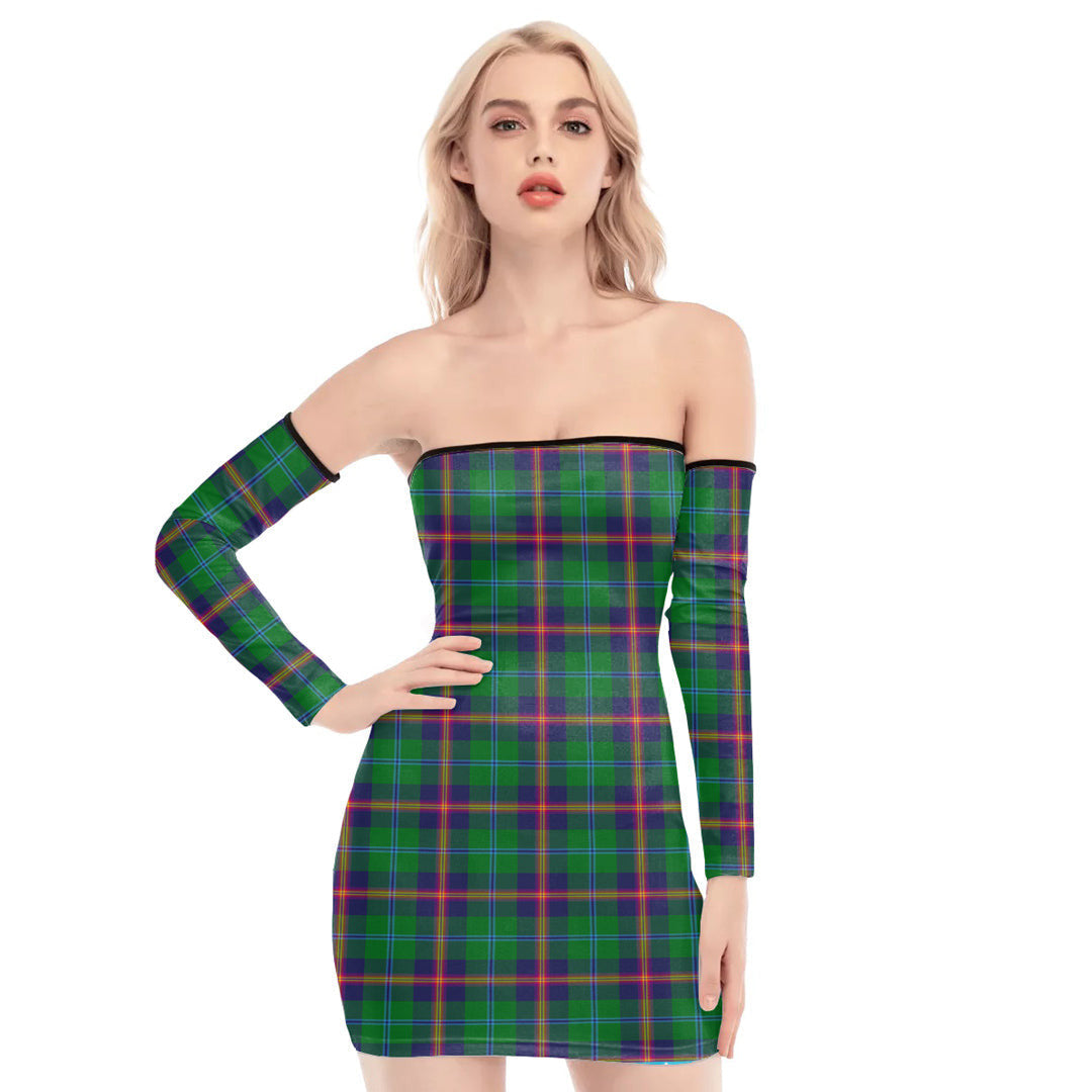 Young Modern Tartan Plaid Off-Shoulder Back Lace-Up Dress