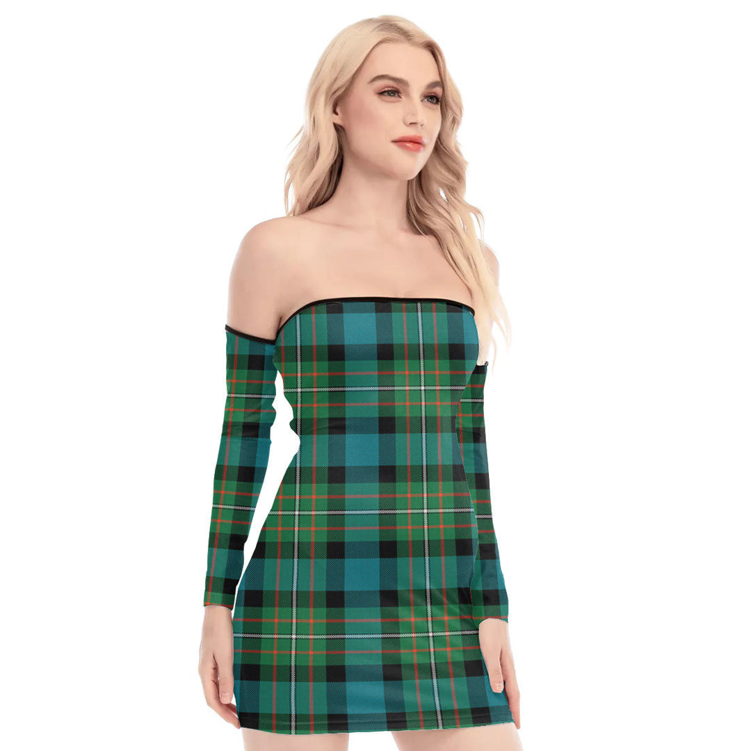 FERGUSON ANCIENT Tartan Plaid Off-Shoulder Back Lace-Up Dress