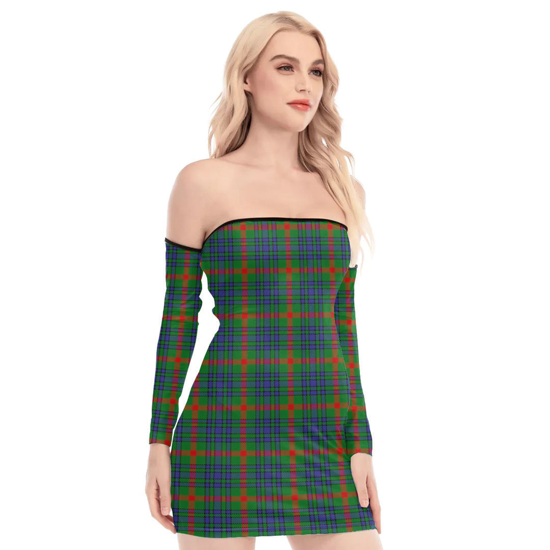 Aiton Tartan Plaid Off-Shoulder Back Lace-Up Dress