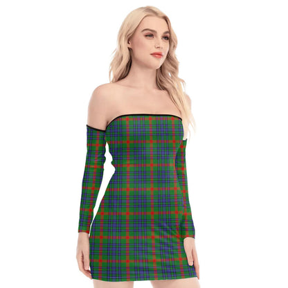 Aiton Tartan Plaid Off-Shoulder Back Lace-Up Dress