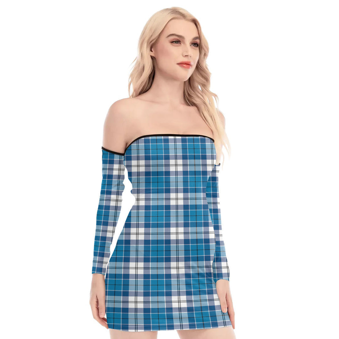 Roberton Tartan Plaid Off-Shoulder Back Lace-Up Dress