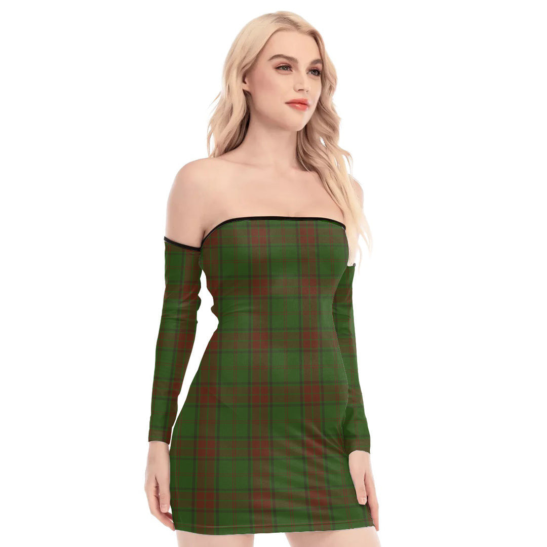 Maxwell Hunting Tartan Plaid Off-Shoulder Back Lace-Up Dress