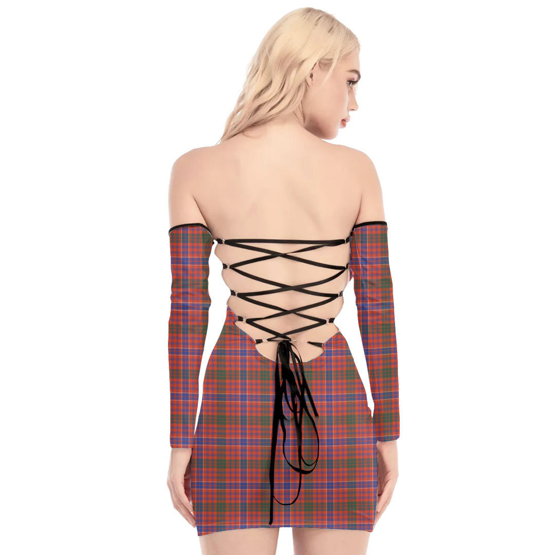 MacRae Ancient Tartan Plaid Off-Shoulder Back Lace-Up Dress