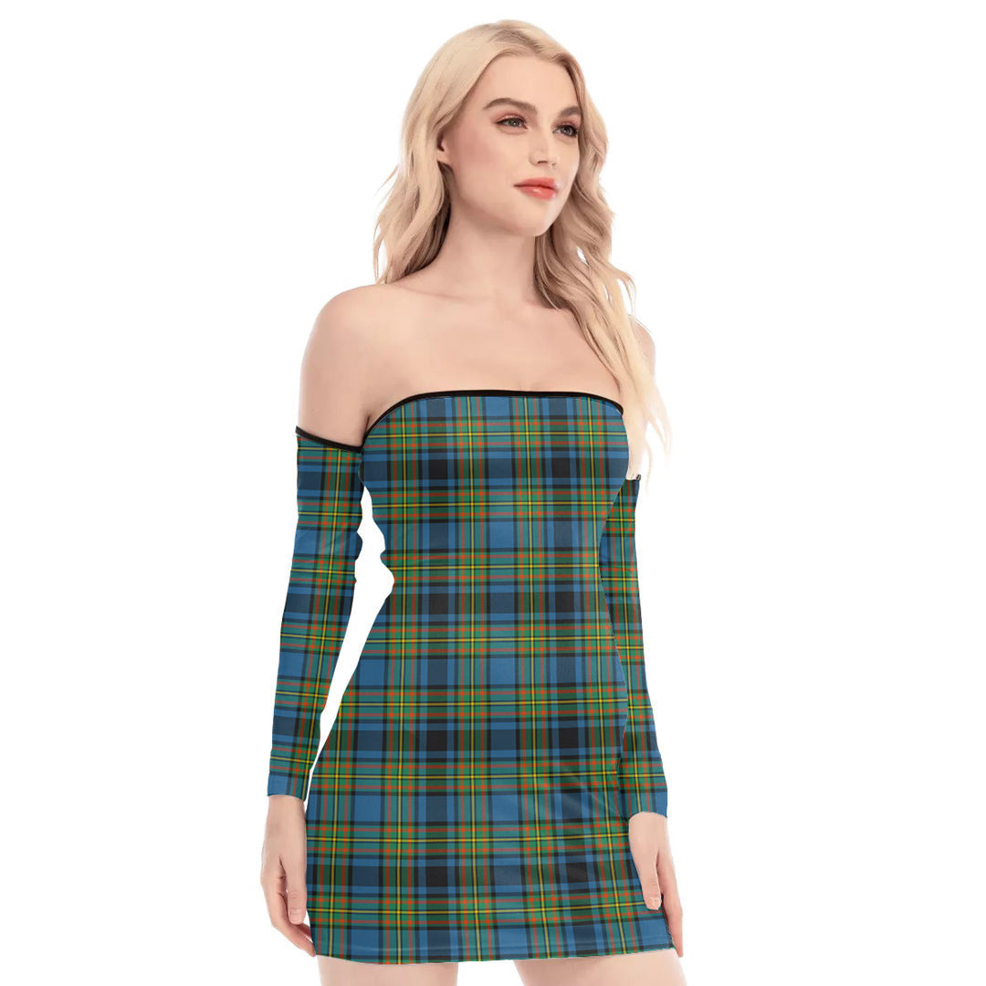 Gillies Ancient Tartan Plaid Off-Shoulder Back Lace-Up Dress