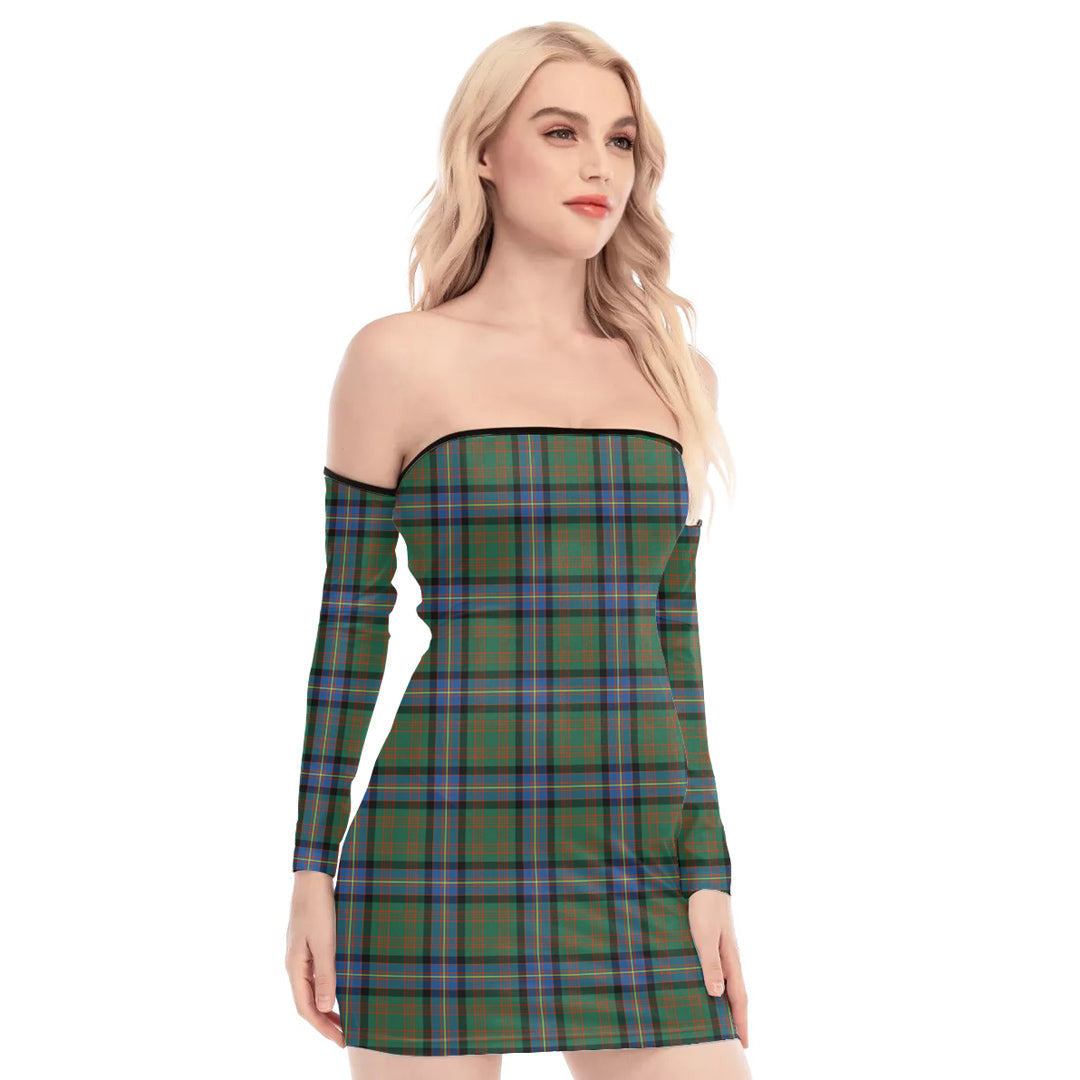 Cochrane Ancient Tartan Plaid Off-Shoulder Back Lace-Up Dress