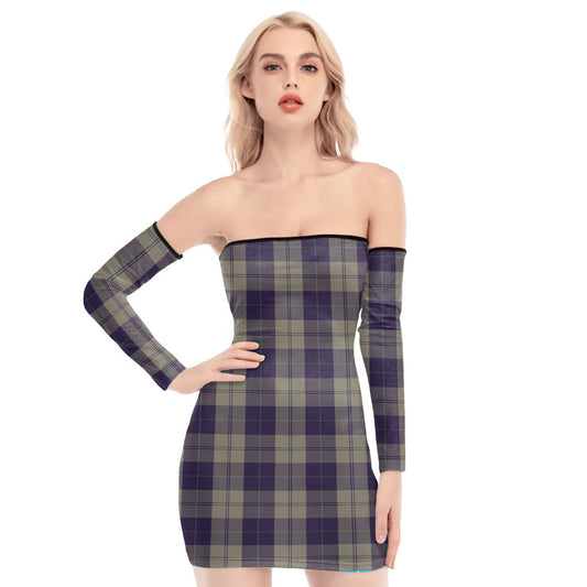 Cunningham Dress Blue Dancers Tartan Plaid Off-Shoulder Back Lace-Up Dress