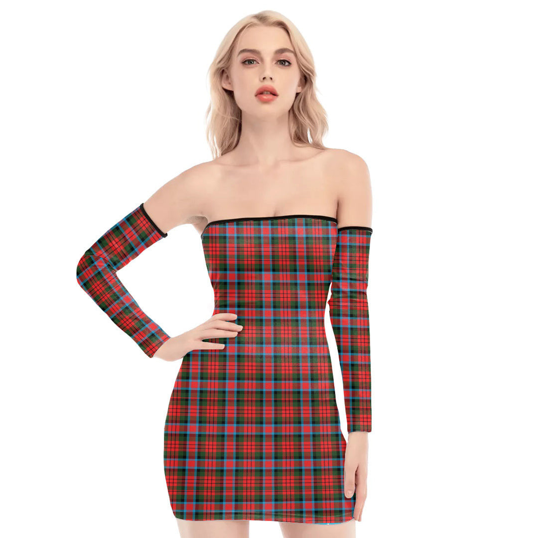 MacDuff Modern Tartan Plaid Off-Shoulder Back Lace-Up Dress