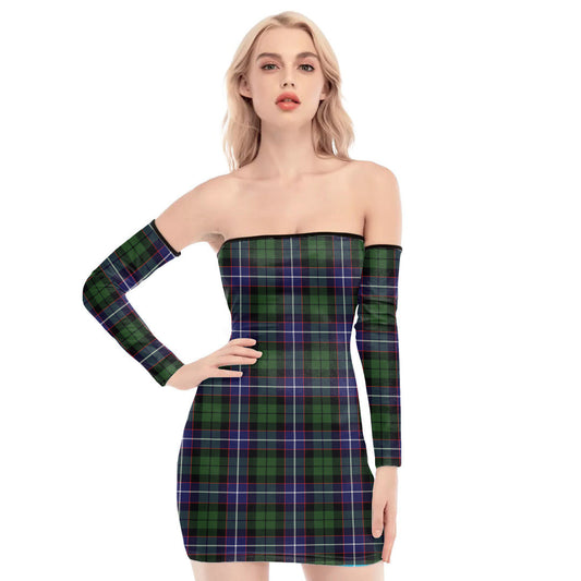 Galbraith Modern Tartan Plaid Off-Shoulder Back Lace-Up Dress