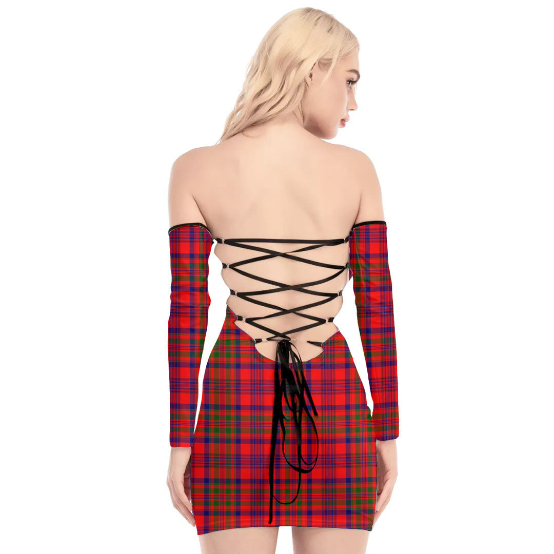 Murray of Tulloch Modern Tartan Plaid Off-Shoulder Back Lace-Up Dress