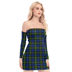Smith Modern Tartan Plaid Off-Shoulder Back Lace-Up Dress