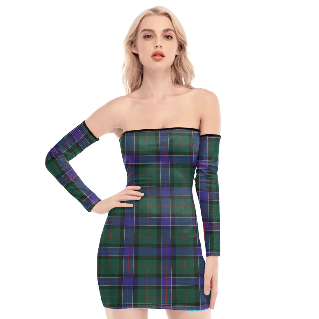 Sinclair Hunting Modern Tartan Plaid Off-Shoulder Back Lace-Up Dress