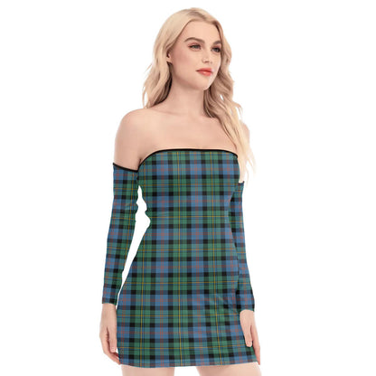 Malcolm Ancient Tartan Plaid Off-Shoulder Back Lace-Up Dress