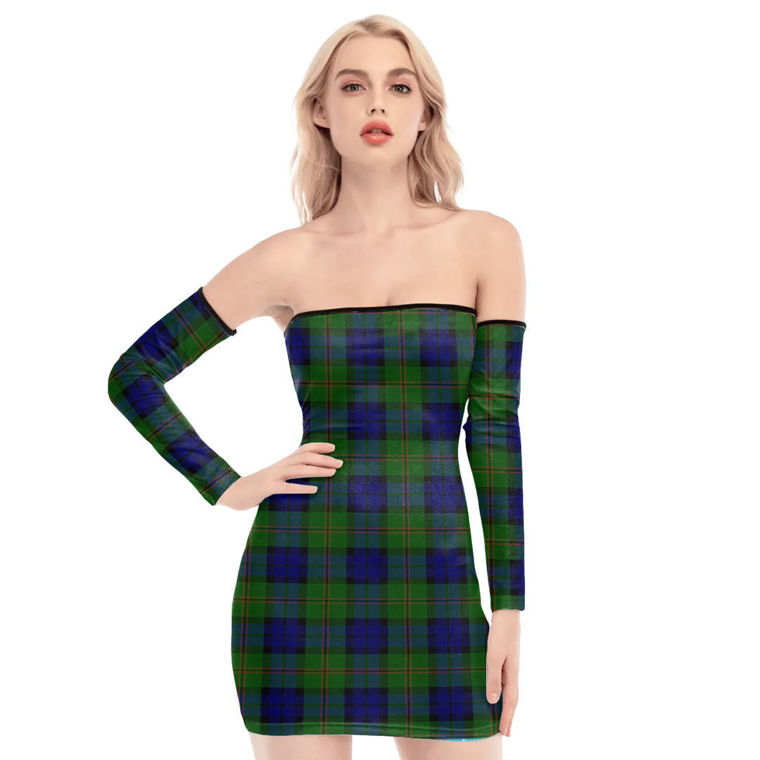 Dundas Modern Tartan Plaid Off-Shoulder Back Lace-Up Dress