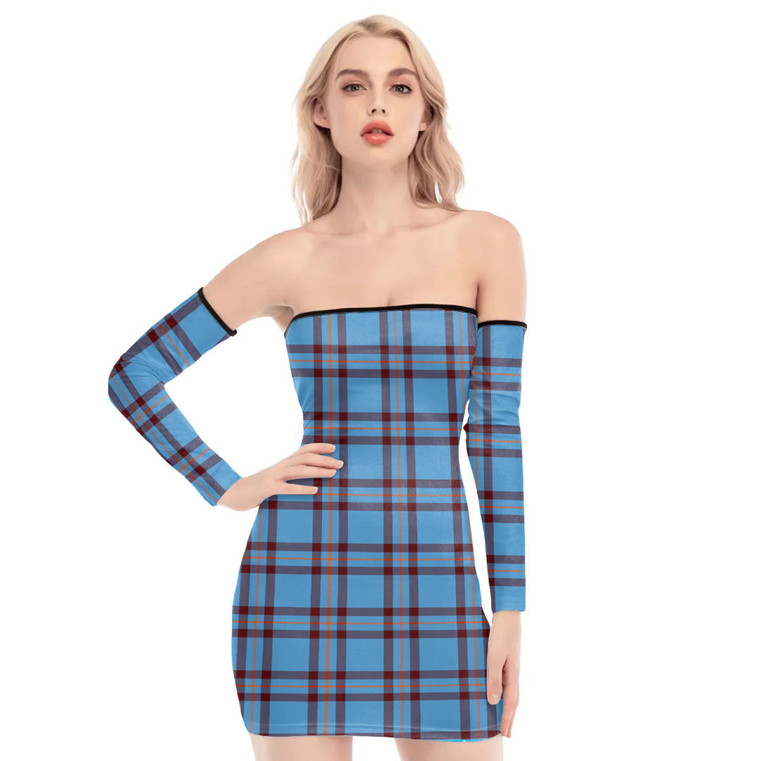 Elliot Ancient Tartan Plaid Off-Shoulder Back Lace-Up Dress