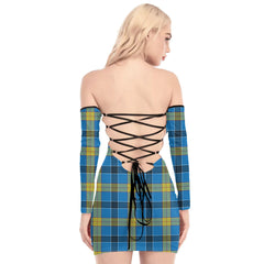 Laing Tartan Plaid Off-Shoulder Back Lace-Up Dress