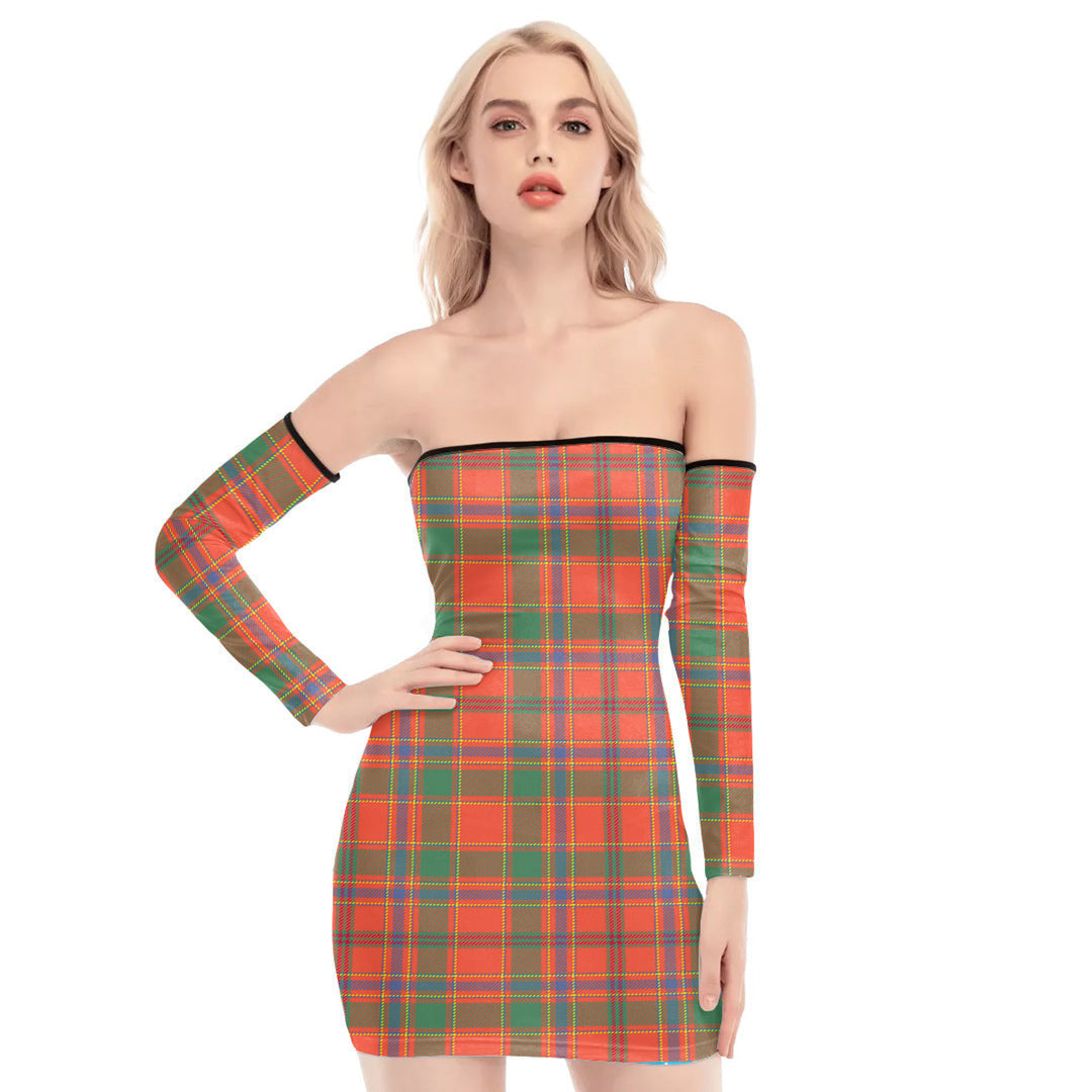 Munro Ancient Tartan Plaid Off-Shoulder Back Lace-Up Dress