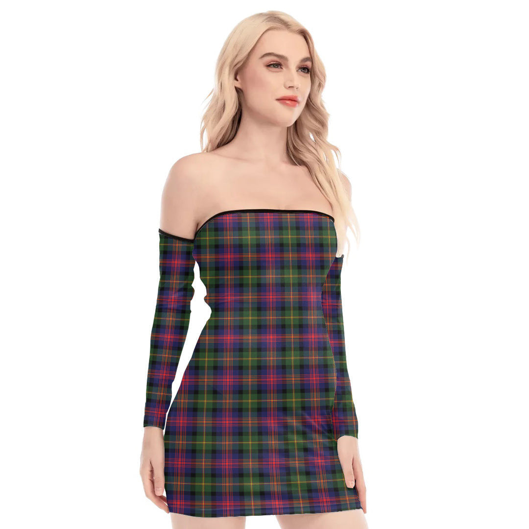 Logan Modern Tartan Plaid Off-Shoulder Back Lace-Up Dress