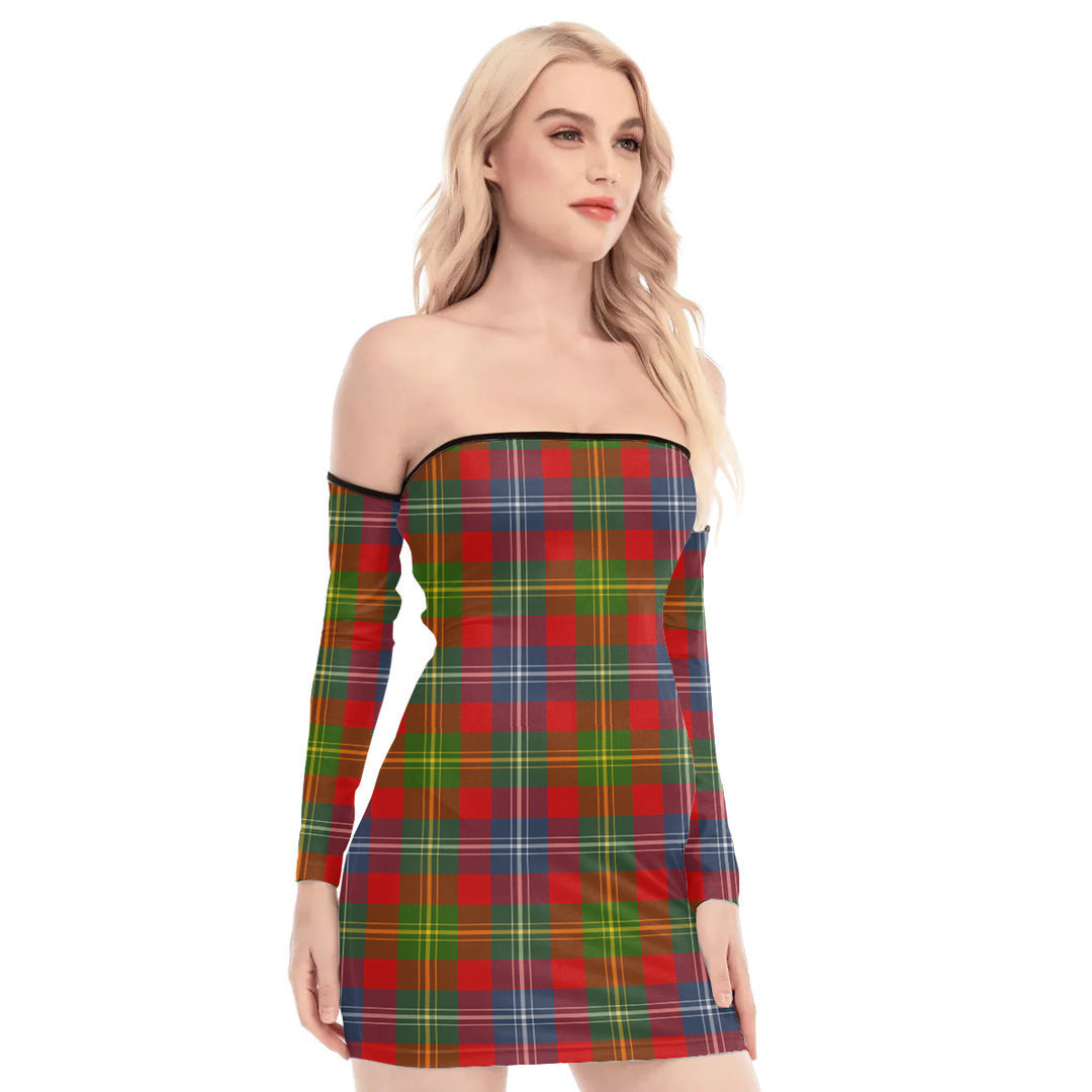 Forrester Tartan Plaid Off-Shoulder Back Lace-Up Dress