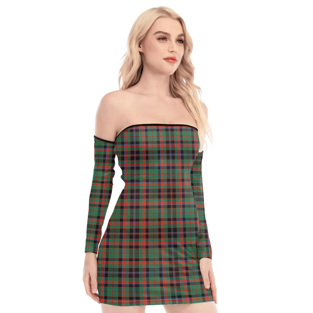 Cumming Hunting Ancient Tartan Plaid Off-Shoulder Back Lace-Up Dress