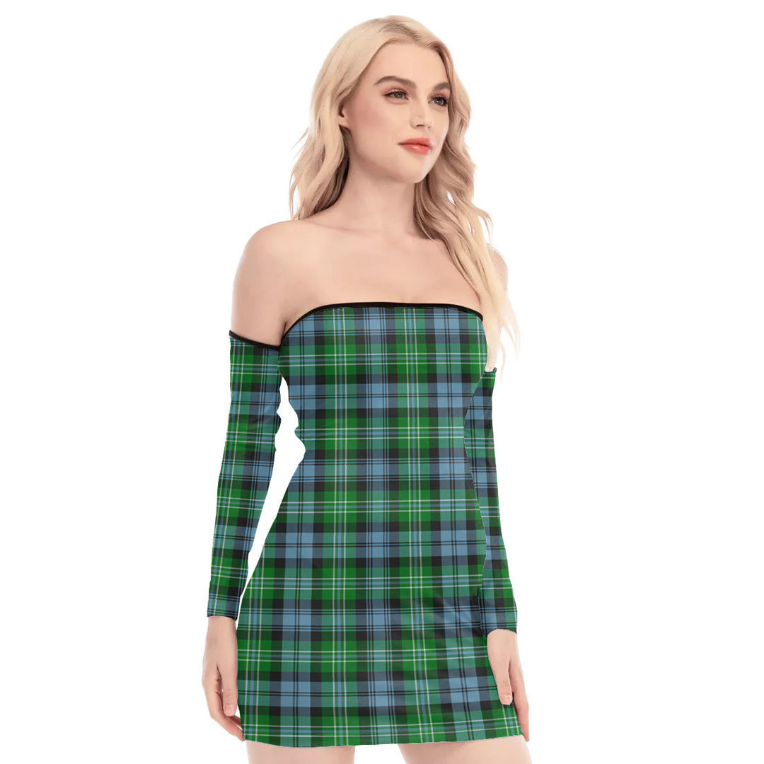 Arbuthnot Ancient Tartan Plaid Off-Shoulder Back Lace-Up Dress