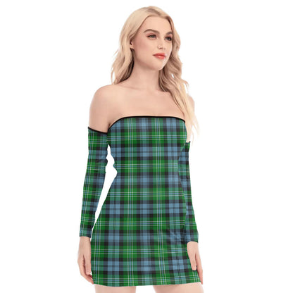 Arbuthnot Ancient Tartan Plaid Off-Shoulder Back Lace-Up Dress