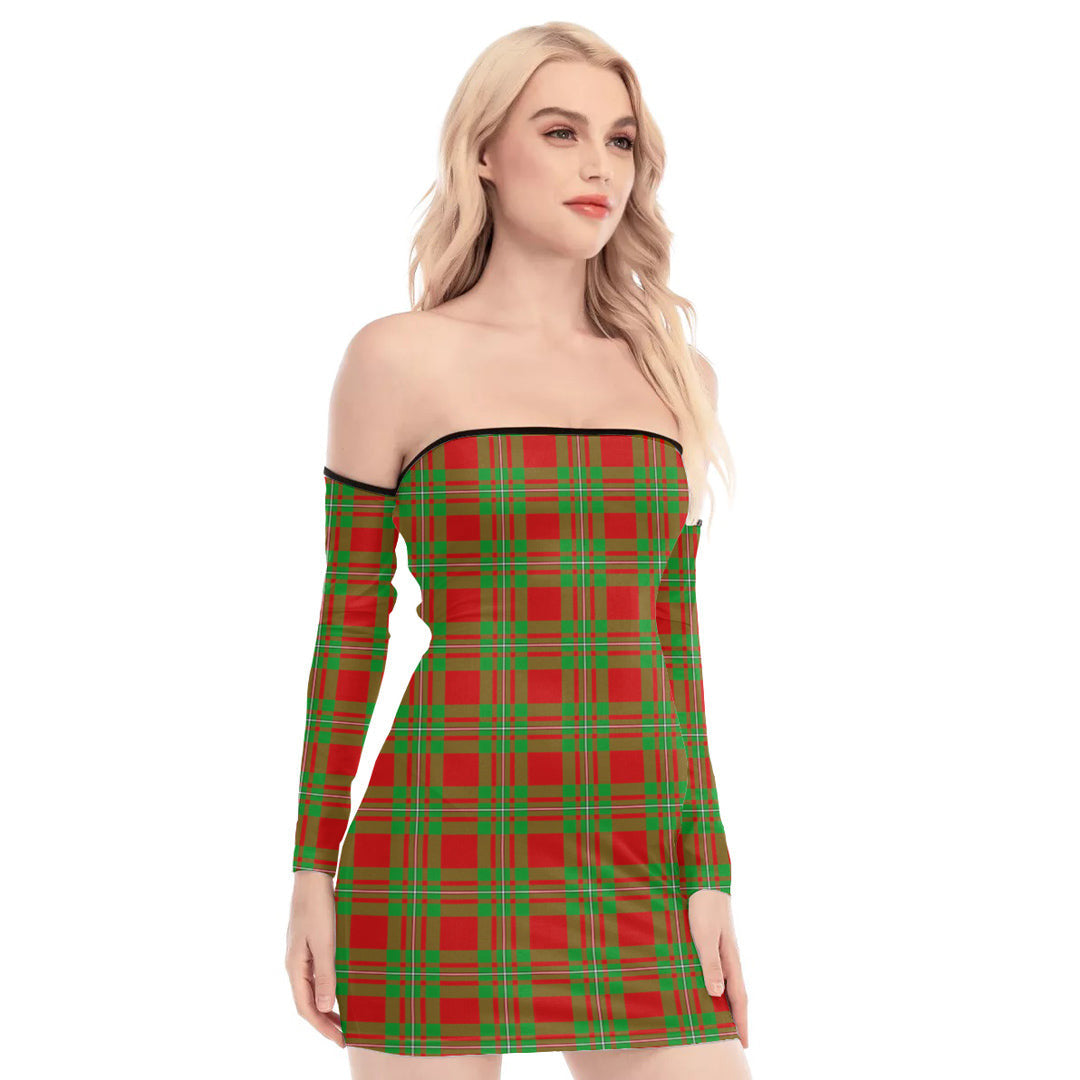 MacGregor Modern Tartan Plaid Off-Shoulder Back Lace-Up Dress