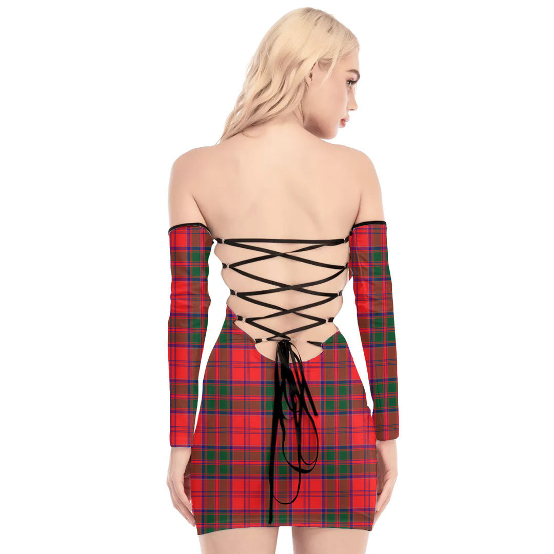 Drummond Modern Tartan Plaid Off-Shoulder Back Lace-Up Dress