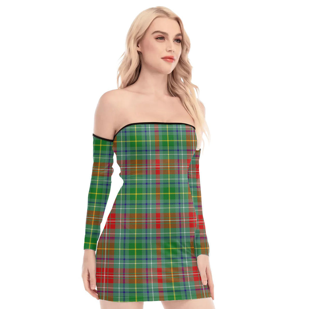 Muirhead Tartan Plaid Off-Shoulder Back Lace-Up Dress